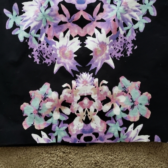 Mossimo Black Purple Floral Pencil Skirt Stretch 2 - Picture 5 of 6